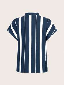 EMERY ROSE Women's Striped Printed Simple Short Sleeve Shirt For Daily Wear - Navy Blue - View 2