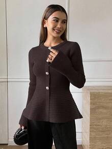 DAZY Damen einfarbiger minimalistischer Langarm-Pullover, Alltagskleidung - Kaffeebraun - Übersicht 4