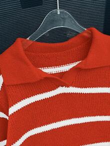 GlowEve Suéter feminino casual listrado solto, outono/inverno - Laranja Coral - Ver 5