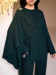 Al Najma Conjunto de ropa elegante de unicolor con estilo árabe para mujer - Verde - Ver 5