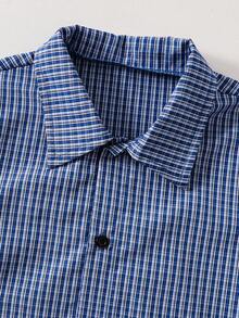 Mirajuku Set de 3 piezas de estilo escolar para niños: chaleco de punto de cuello en V azul marino, camisa de manga larga a cuadros azul y blanco, pantalones rectos color caqui con bordado de caballo blanco, look de campus elegante para primavera/otoño, versátil y elegante, pre-pedido - Azul - Ver 6