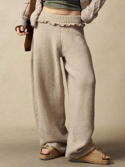Bohemela 女士休闲纯色荷叶边宽松针织裤，秋冬款