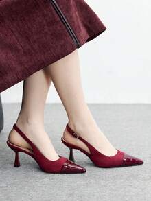 CUCCOO BIZCHIC Minimalist Solid Color Closed Toe Stiletto Heel Women Pumps - Burgundy - View 3