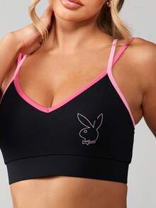 Missguided x Playboy Ensemble de soutien-gorge de sport et leggings avec bordure contrastée et logo lapin. Tenue de sport