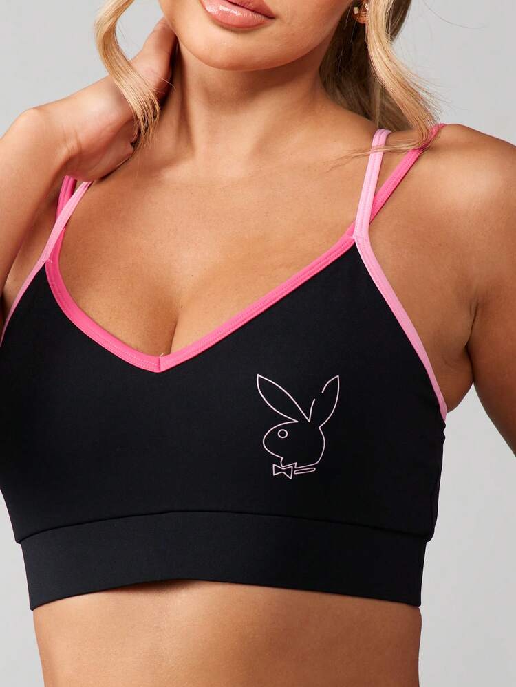Missguided x Playboy Two Piece Contrast Trim Sports Bra And Leggings Set With Bunny Logo Athletic Wear