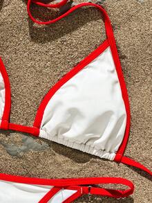 Swim Mod 2026 New Women's Printed Triangle Bikini Top With Mesh Lining, Casual Sexy Bikini Set Set For Beach Vacation, Summer - Multicolor - View 3