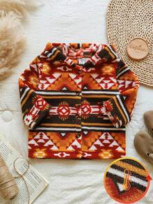Baby Boys Autumn/Winter Hooded Fuzzy Long Sleeve Open Front Jacket, Solid Color No Pattern Design, Loose Comfortable Fit, Suitable For Outdoor Outings, Casual Lazy Style, Easy To Wear For Family Parties - Multicolor - View 5