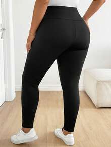 SHEIN 春季女装，加大码孕妇极简印花高腰打底裤，带脚印印花，高弹力打底裤