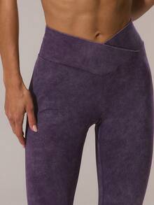 Musera Sport Sport Crossover Waistband Scrunch Bum Acid Wash Leggings Co-Ord Bottom Only Winter Active Sport Gym Workout Lounge Padel Fitness - Purple - View 6