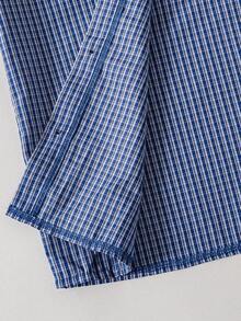 Mirajuku Set de 3 piezas de estilo escolar para niños: chaleco de punto de cuello en V azul marino, camisa de manga larga a cuadros azul y blanco, pantalones rectos color caqui con bordado de caballo blanco, look de campus elegante para primavera/otoño, versátil y elegante, pre-pedido - Azul - Ver 8