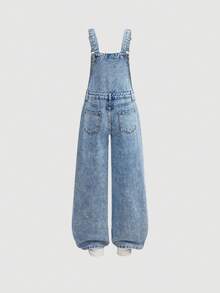 SHEIN Thời trang nữ tuổi teen phong cách thường ngày Y2K vintage cá tính, thoải mái và dễ thương với họa tiết chuột lang nước hoạt hình. Áo yếm denim màu xanh dương dành cho nữ tuổi teen, trang phục hàng ngày và trang phục dự tiệc mùa xuân hè, trang phục đường phố. - Màu xanh lam - Xem 3