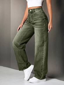 SHEIN Tall Fashionable Straight Loose Fit Jeans With Belt Loops, Tall Women - Green - View 7