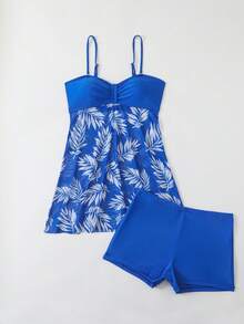Swim Lushoire Women's Printed Swim Dress With Spaghetti Straps - Blue - View 3