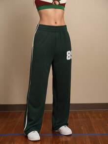 Cheerettes 女士休闲运动89号印花口袋宽松裤 - 墨綠色 - 查看 3