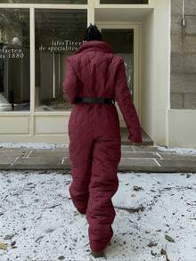 SHEIN EZwear Vinröd jumpsuit med långa ärmar och dragkedja för kvinnor, casual, juloutfit för kvinnor, vinter - Bourgogne - Visa 2