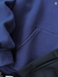 SHEIN 少女藏蓝色刺绣花卉休闲宽松套头卫衣 - 藏蓝色 - 查看 6