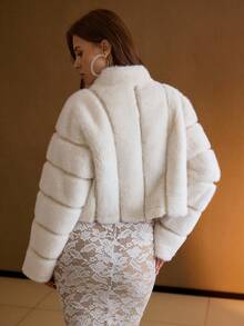 MOTF PREMIUM WOMEN FALL WINTER SOLID CROP FAUX FUR COAT