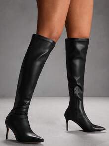 CUCCOO SZL Women's Black Elastic Over-The-Knee Boots For Christmas - Black - View 3