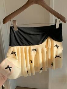 Comfortcana Women's Pleated Waist Bow Decor Cake Skirt - Multicolor - View 3