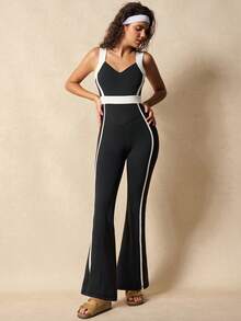 VARSITIE Mono deportivo casual de mujer con contraste de color y espalda descubierta