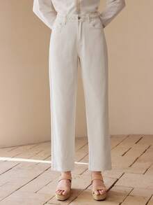 MOTF PREMIUM 斜口袋直筒牛仔裤 - 白色 - 查看 7