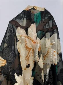 Elenzga 2025新款大码女装优雅派对/约会提花纹理蕾丝拼接喇叭袖收腰A字修身深色上衣，适合返校、毕业典礼、假期、情人节、音乐节、母亲节、万圣节、感恩节、复活节、国庆节、晚会、约会、婚礼、郊游等场合。 - 黑色 - 查看 5