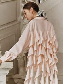 Savoree Elegant Romantic Women's Shirt With Ruffled Collar And Stylish Design - Baby Pink - View 4