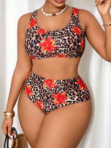 SHEIN Slayr CURVE Bộ đồ bơi hở lưng họa tiết da báo và hoa cỡ lớn dành cho nữ, thích hợp cho kỳ nghỉ ở bãi biển, mùa xuân/hè - Nhiều màu - Xem 1