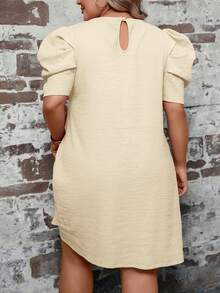 SHEIN Clasi 大码印花泡泡袖复活节连衣裙，商务休闲女装 - 杏色 - 查看 2