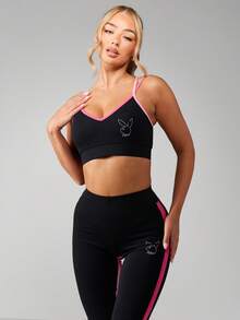 Missguided x Playboy Ensemble de soutien-gorge de sport et leggings avec bordure contrastée et logo lapin. Tenue de sport