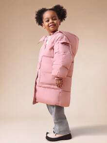 SUMWON Girls Hooded Puffer Winter Coat With Button Closure And Front Pockets For Cold Weather Protection For Casual And Vacation - Baby Pink - View 5
