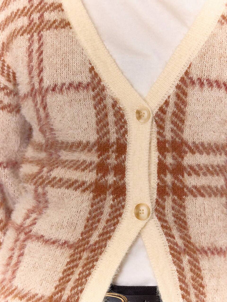 Fluffy Knit Checkered Oversized V Neck Cardigan Winter Night Out Going Out Streetwear Cute Sexy Uncut