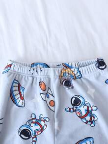 Tween Boys Pajamas-2 Piece Pajama Set Long Sleeve Crew Neck Space Astronaut Print Top Matching Planet Print Long Pants Cozy Fleece Feel Warm Autumn Winter Sleepwear Home Lounge Bedtime Holiday 2026 New Year Essential - Light Grey - View 7