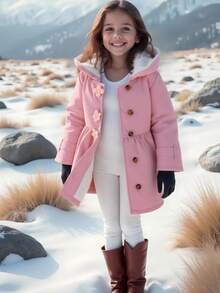 Elladie kids 1 Stück Jacke für Kleine Mädchen in Mittellänge, Kinder Gewebe Verdickte rosa Windjacke mit 3D Blumen Dekor für zusätzliche Süße, frischer und süßer Stil geeignet für Herbst/Winter, locker geschnitten für verschiedene Anlässe wie Urlaub, Reisen, Alltag - Pink - Übersicht 1