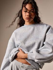 AiiRZ Oversized Balloon Sleeve Crew Neck Sweatshirt Pullover Casual Loose Fit Long Sleeve Winter Fall Comfort Loungewear Basic Essential - Light Grey - View 3