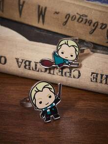 HARRY POTTER X SHEIN 热销锌合金可爱卡通元素印花系列开口戒指套装，奢华小众，适合各种派对、音乐会、节日等场合。 - 白金 - 查看 1