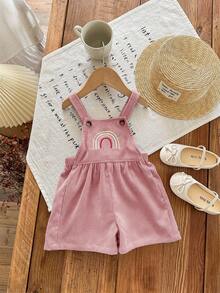 SHEIN Newborn Baby Girl Cute Versatile Casual Pink Rainbow Embroidered Jumpsuit - Pink - View 6