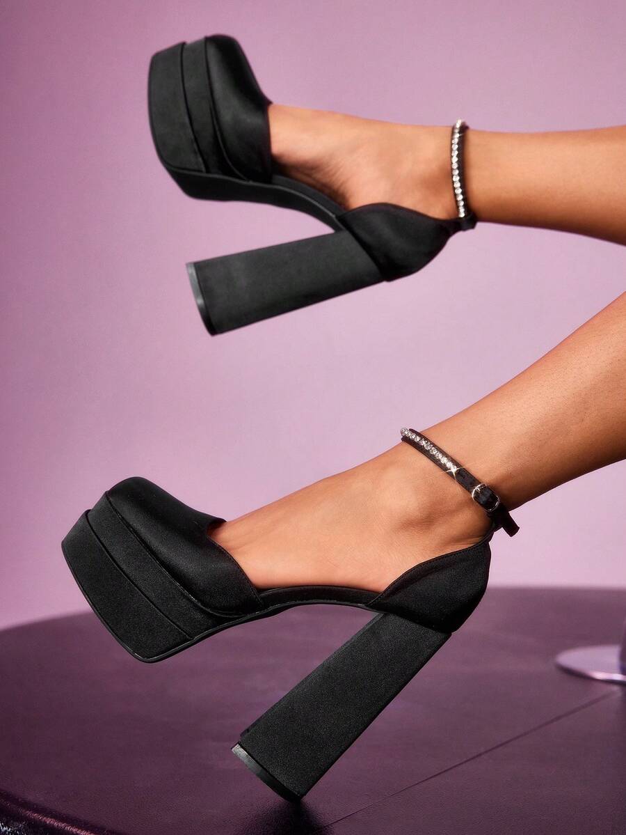 CUCCOO LuxiPop 女士时尚优雅派对防水厚底高跟鞋，适合圣诞节、感恩节、新年派对、夜店装扮 - 黑色 - 查看 1