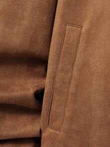 Calvornis Men Zip Up Suedette Motorcycle Jacket, Plain, Long Sleeve, Going Out, Casual, Boyfriend Gift Fleece, Winter - Brown - View 5