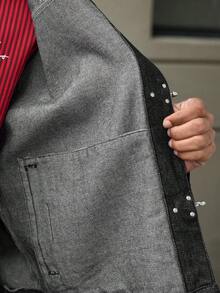 SWAVVY Áo khoác denim dài tay thường ngày màu trơn dành cho nam - Rửa tối - Xem 6