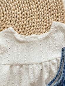 Vintaside Kids Baby Girl V-Neck Sleeveless Denim Outfit - Medium Wash - View 9