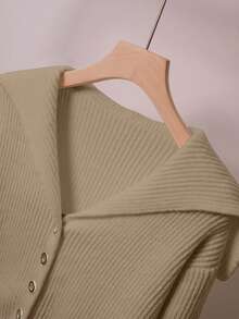 Franclia Bộ 2 áo len dệt kim trơn màu thường ngày cho nữ, áo khoác cardigan cài nút cổ bẻ và quần dệt kim có túi nơ phía trước - Màu Khaki - Xem 3