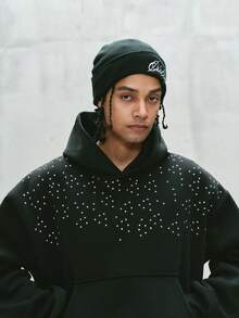 PAVTROS 男士宽松插肩短袖纯色印花连帽衫，适合INS风格、街头服饰、派对、运动、秋冬季穿着，是送给男友/丈夫的绝佳礼物 - 黑色 - 查看 5