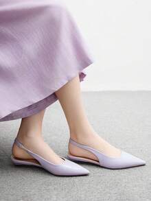 CUCCOO CHICEST Giày mũi nhọn nữ, hàng mới về mùa xuân/hè, kiểu dáng thanh lịch phù hợp đi làm, giày lười da bóng màu tím oải hương đơn giản, dễ phối đồ, thích hợp cho tiệc trà chiều và công sở. - Màu tím - Xem 4