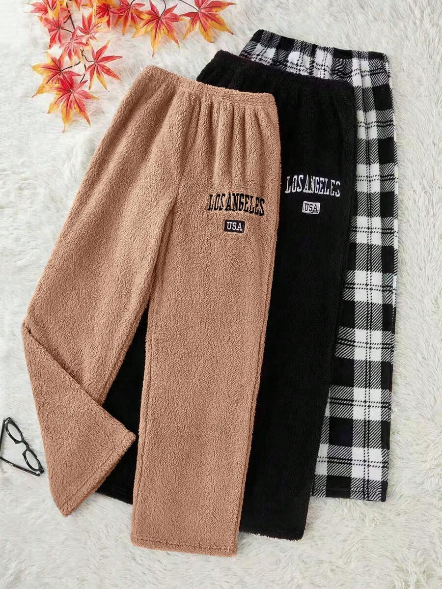 Dream Adore 3pcs/Set Women Plush Casual Pajama Pants - Camel - View 1