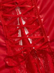 SpicyHot Music Festival Chic & Sexy Red PU Lace-Up Backless Bowknot Bodysuit For Women Bow Tie, Rave - Red - View 3