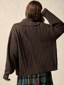 SoleilVie Áo khoác cardigan dệt kim 3D họa tiết kim cương kiểu Pháp thanh lịch dành cho nữ, màu nâu, áo cardigan dệt kim, áo cardigan cài nút, áo khoác màu nâu cho nữ. - màu nâu - Xem 3