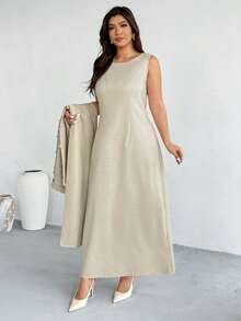 Firerie 大码纯色简约长袖外套和无袖连衣裙两件套 - 彩色 - 查看 9