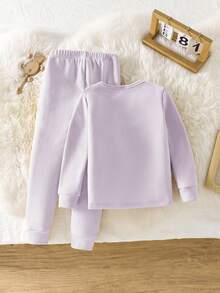 Conjunto de pijama infantil feminino com estampa de unicórnio em fleece grosso, gola redonda, manga comprida e calça.