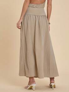 COSMINA Women's Light Khaki Crinkled Textured Fabric Maxi Casual Skirt,Casual For Women - Khaki - View 2